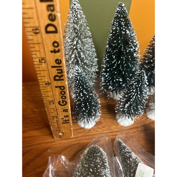 Flocked mini bottle brush Christmas trees house village - set of 12 - Picture 4 of 6
